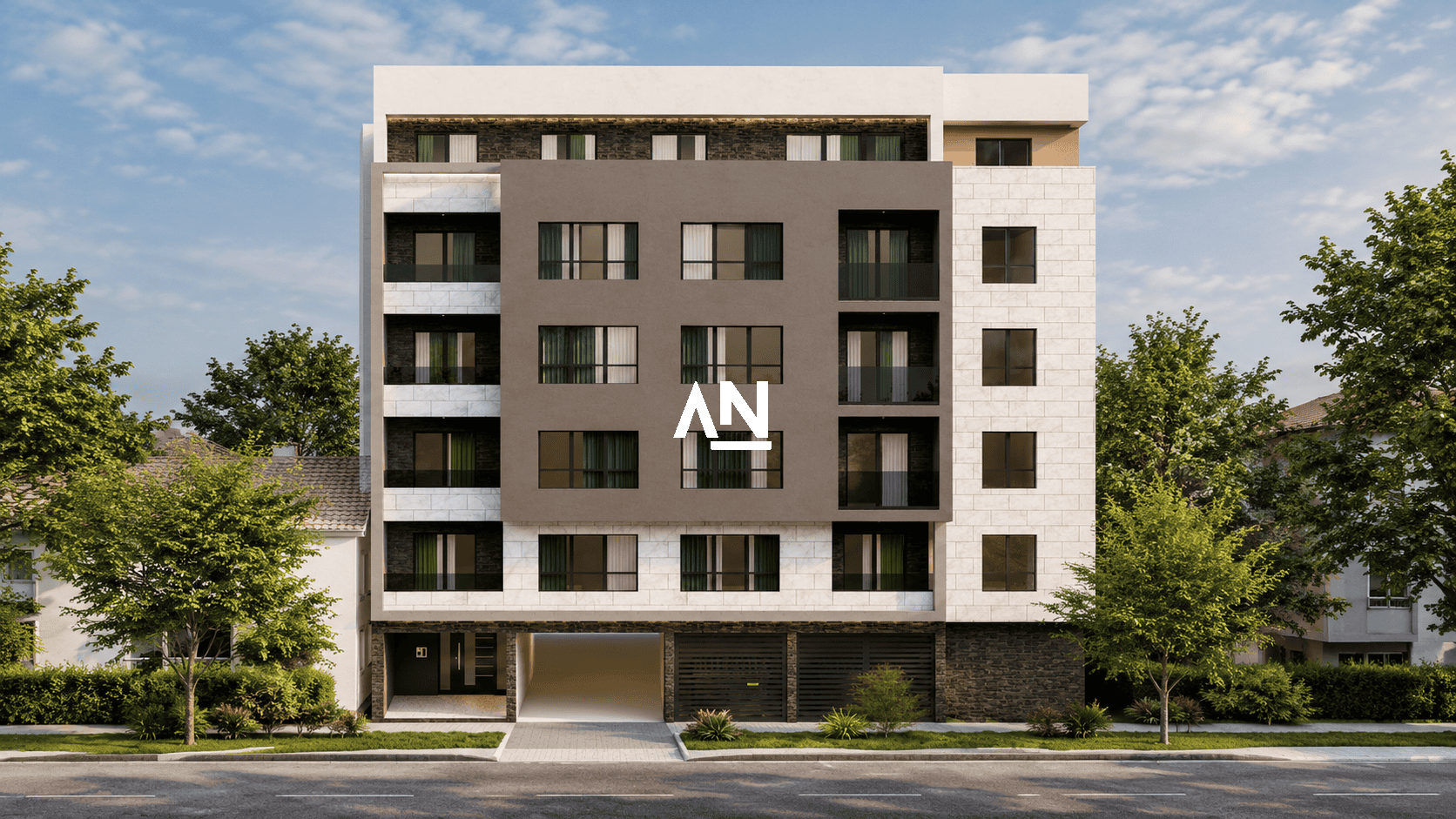 Modern Apartment Facade on a Quiet Street