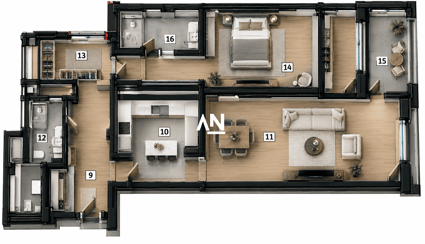 Modern Furnished Apartment Floor Plan (1)